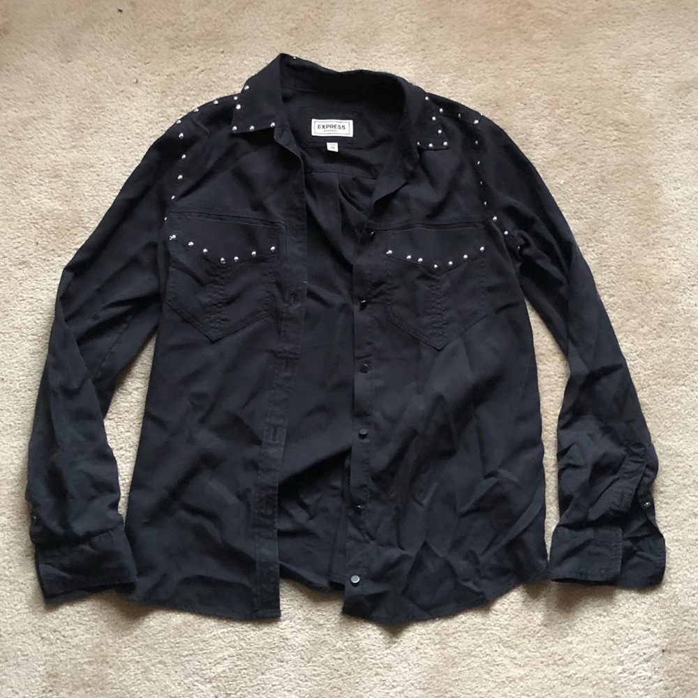 Black studded button down shirt, black western shirt studs, Express Size XXS